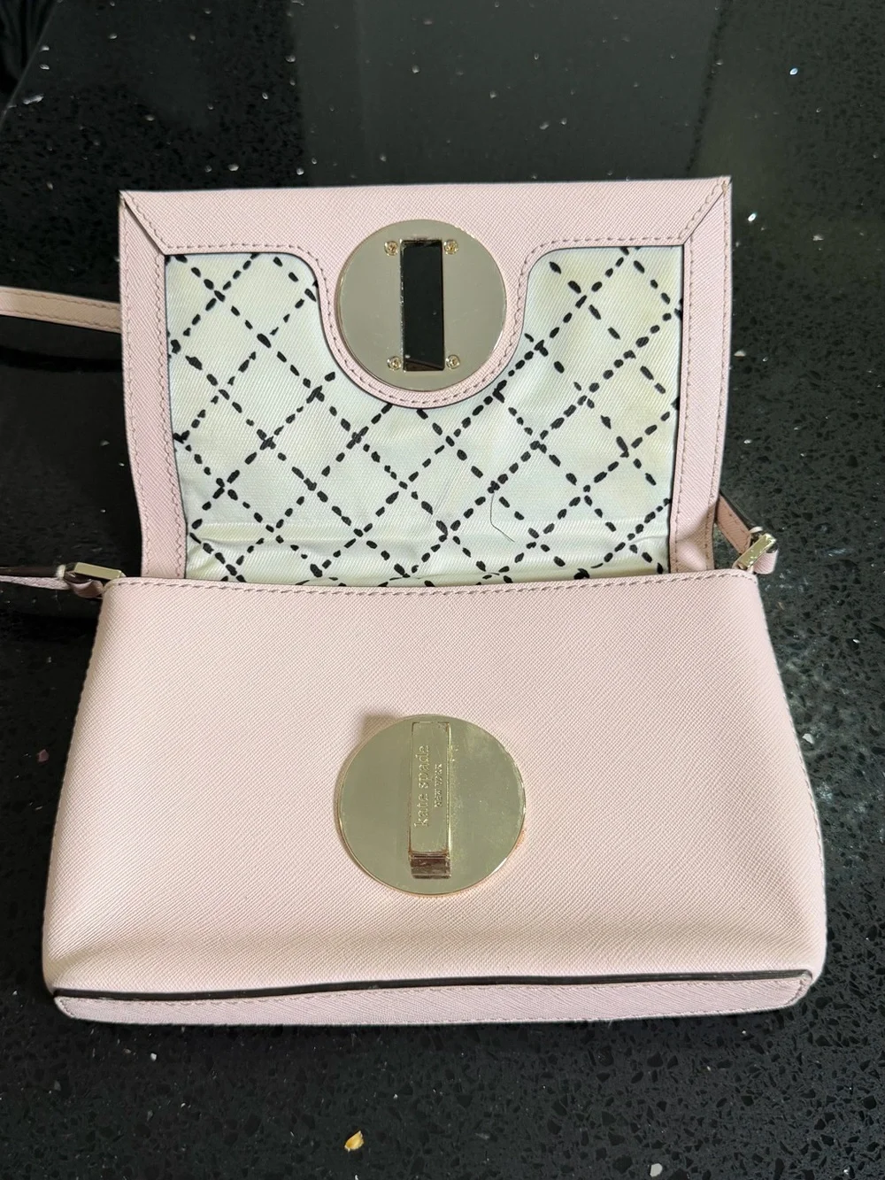 Kate Spade Newbury Lane Sally Light Pink Gold Saffiano Leather Crossbody Bag